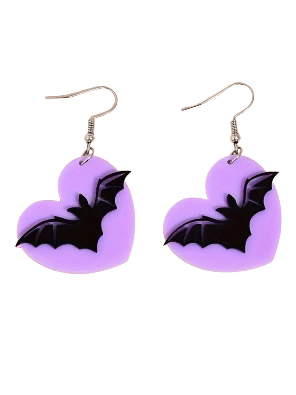 Lavender Heart Bat Acrylic Earrings Pastel Goth Halloween Spooky Cute